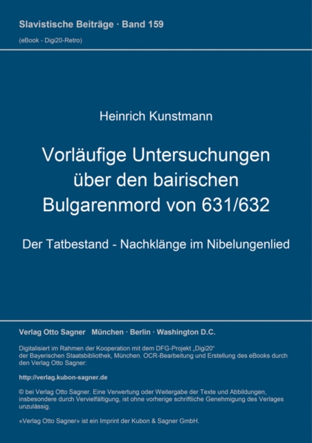Cover of Vorlaeufige Untersuchungen Ueber Den Bairischen Bulgarenmord Von 631/632
